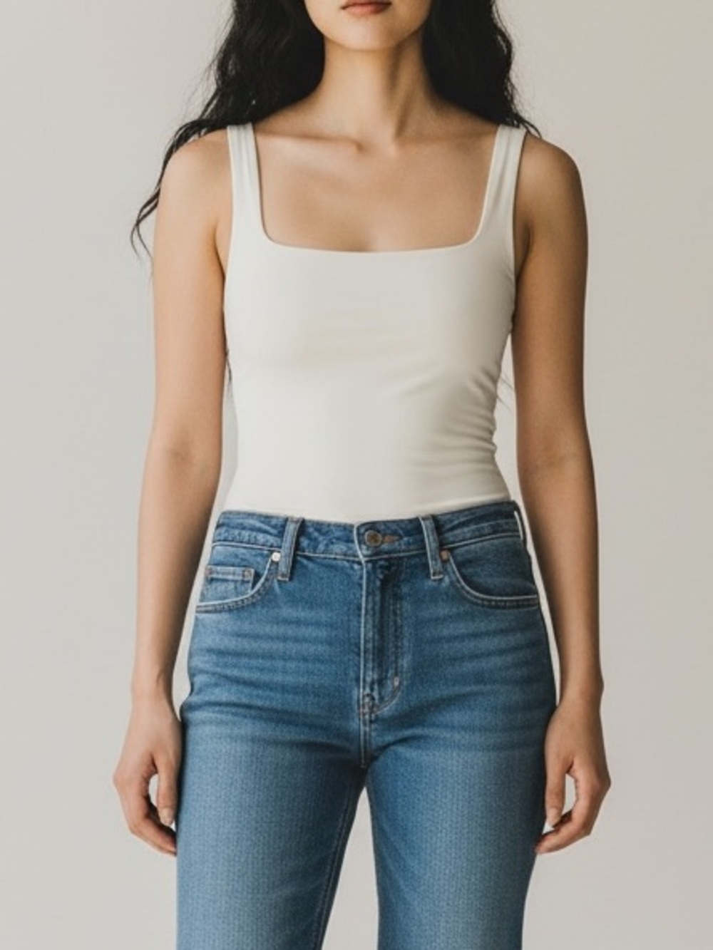 Babaton Cream Beige Square Neck One-Piece Bodysuit